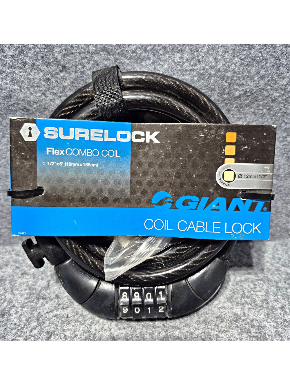 Giant SURELOCK Flex Combo Coil 12mm x 6ft Black Combination Cable Bike Lock